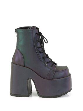 5" Chunky Heel Platform Lace-Up Ankle Boot with Green Multi Reflective